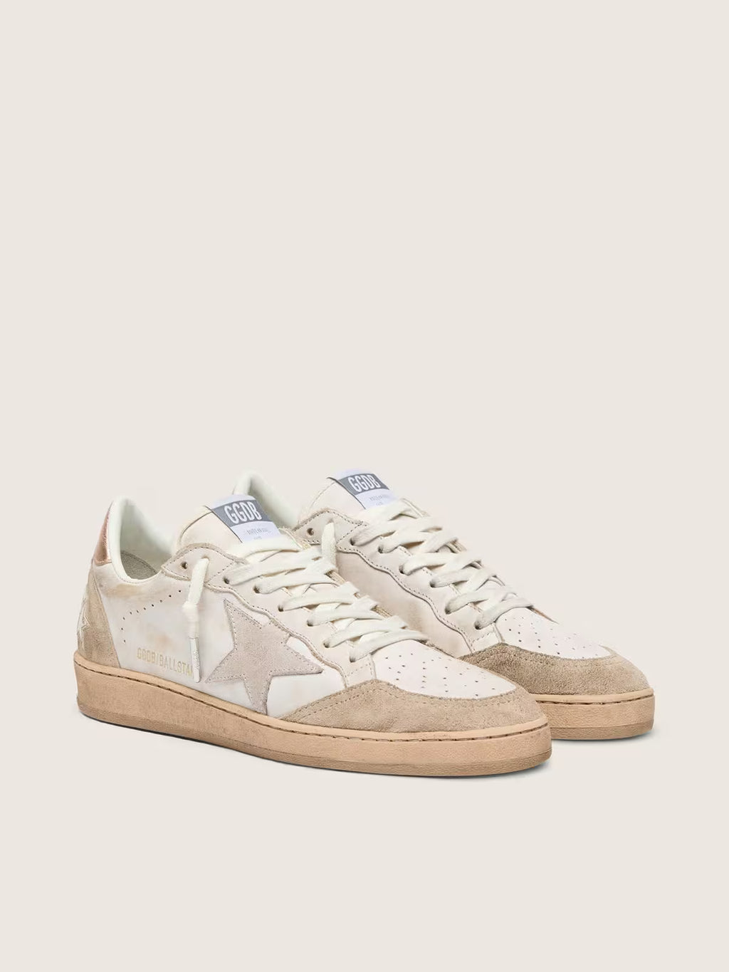 Golden Goose Ball Star with pink suede star and silver glitter edges and rose gold heel tab