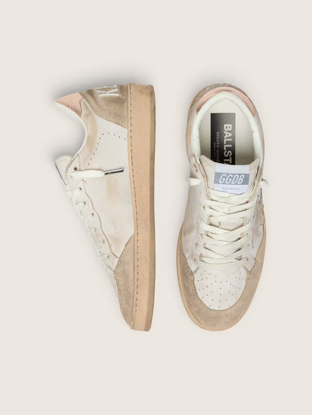Golden Goose Ball Star with pink suede star and silver glitter edges and rose gold heel tab