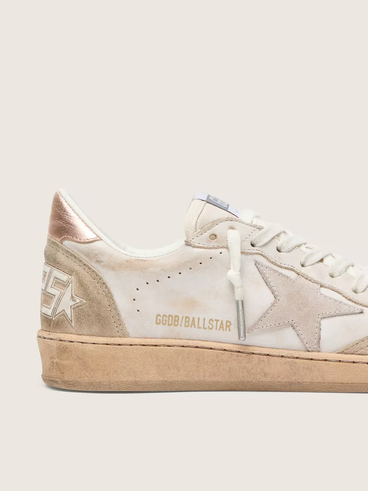 Golden Goose Ball Star with pink suede star and silver glitter edges and rose gold heel tab