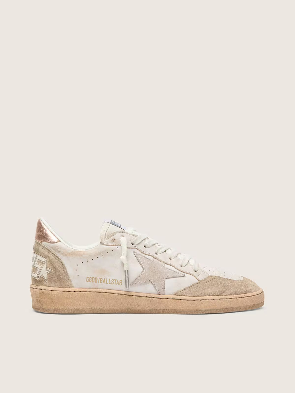 Golden Goose Ball Star with pink suede star and silver glitter edges and rose gold heel tab