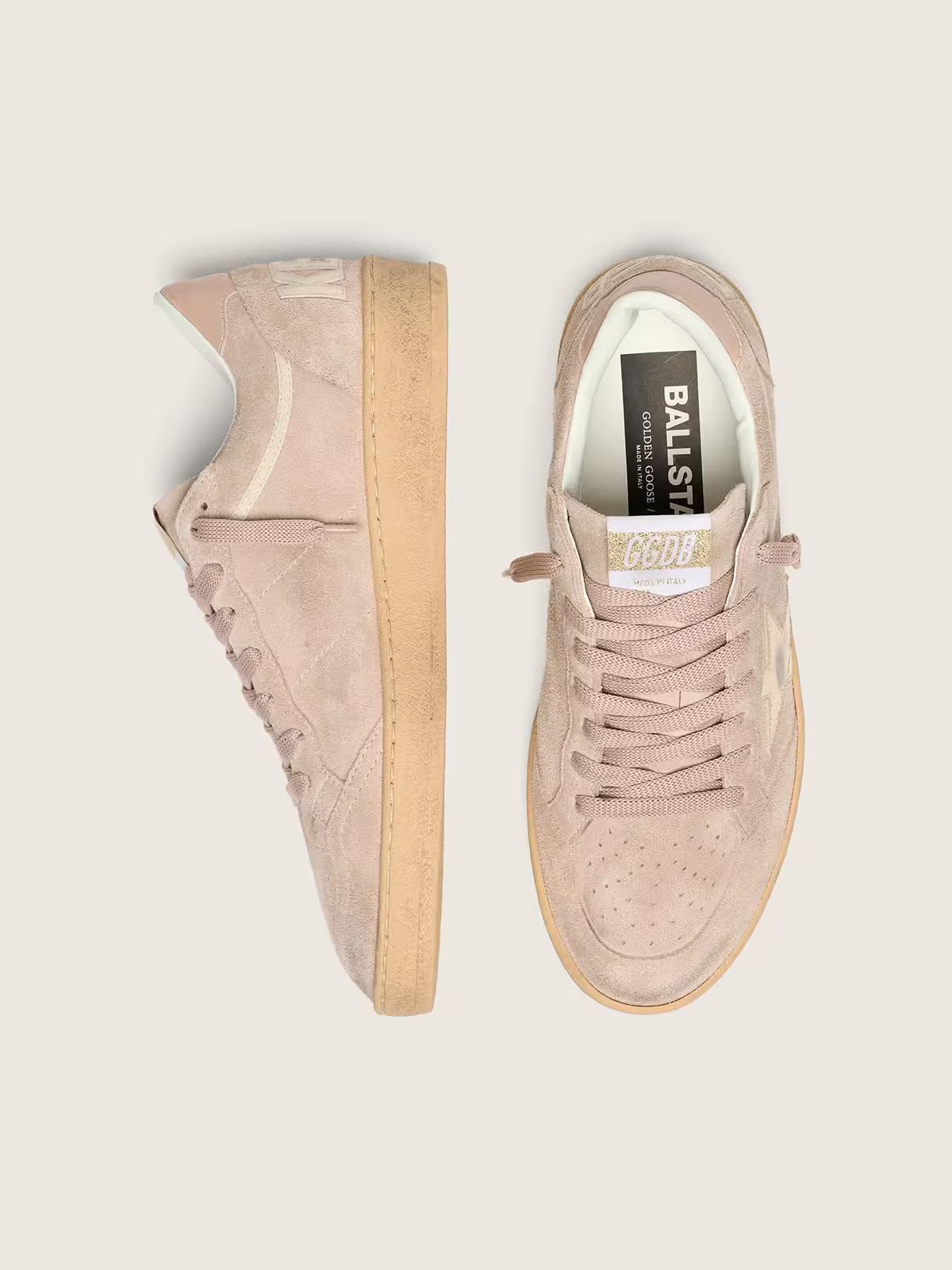Golden Goose Ball Star in powder-pink suede with metallic gold star