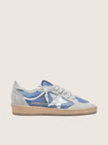 Golden Goose Ball Star in denim-blue nylon with light gray suede inserts and metallic silver leather star
