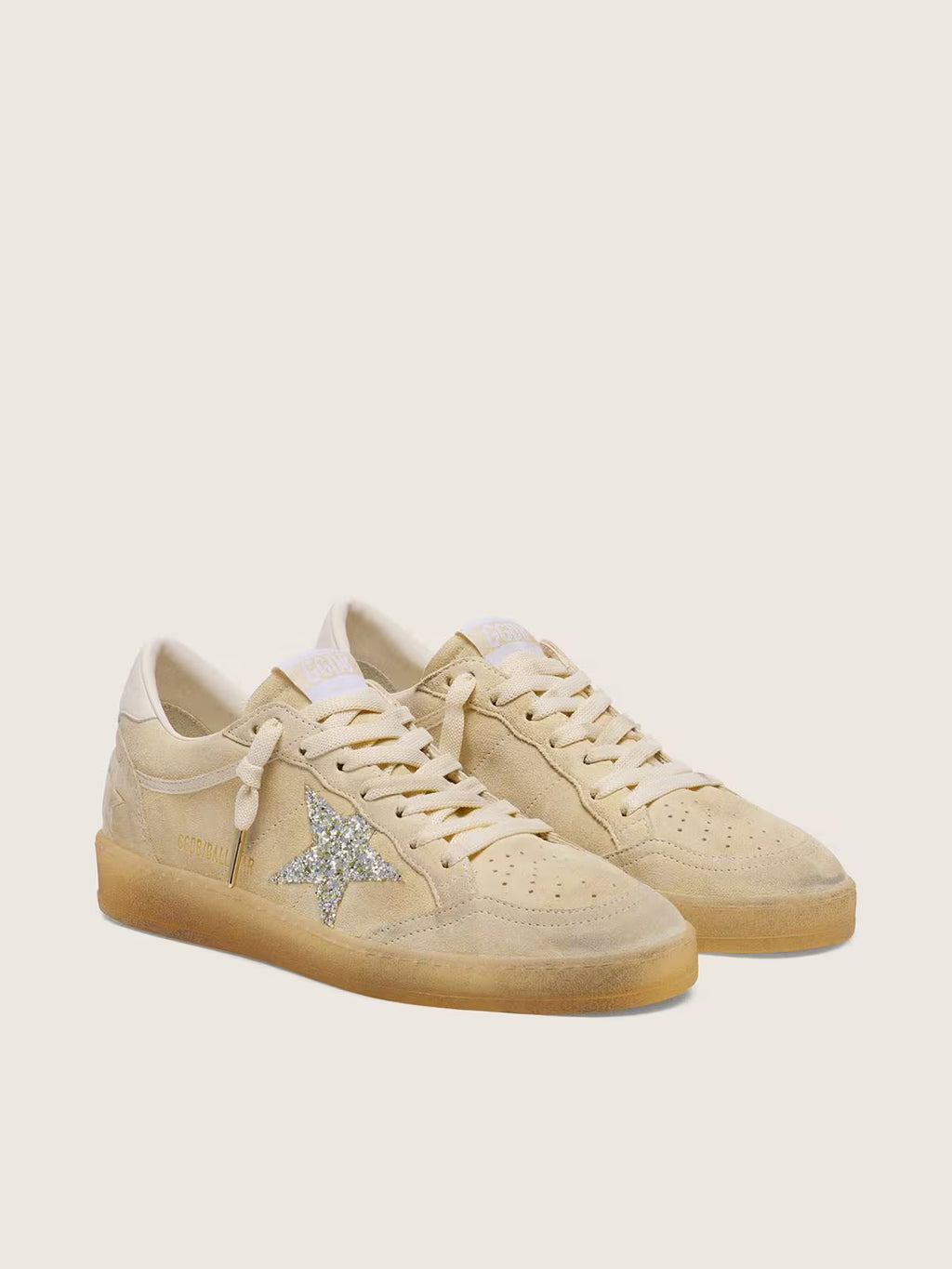Golden Goose Ball Star in pearl suede with silver glitter star
