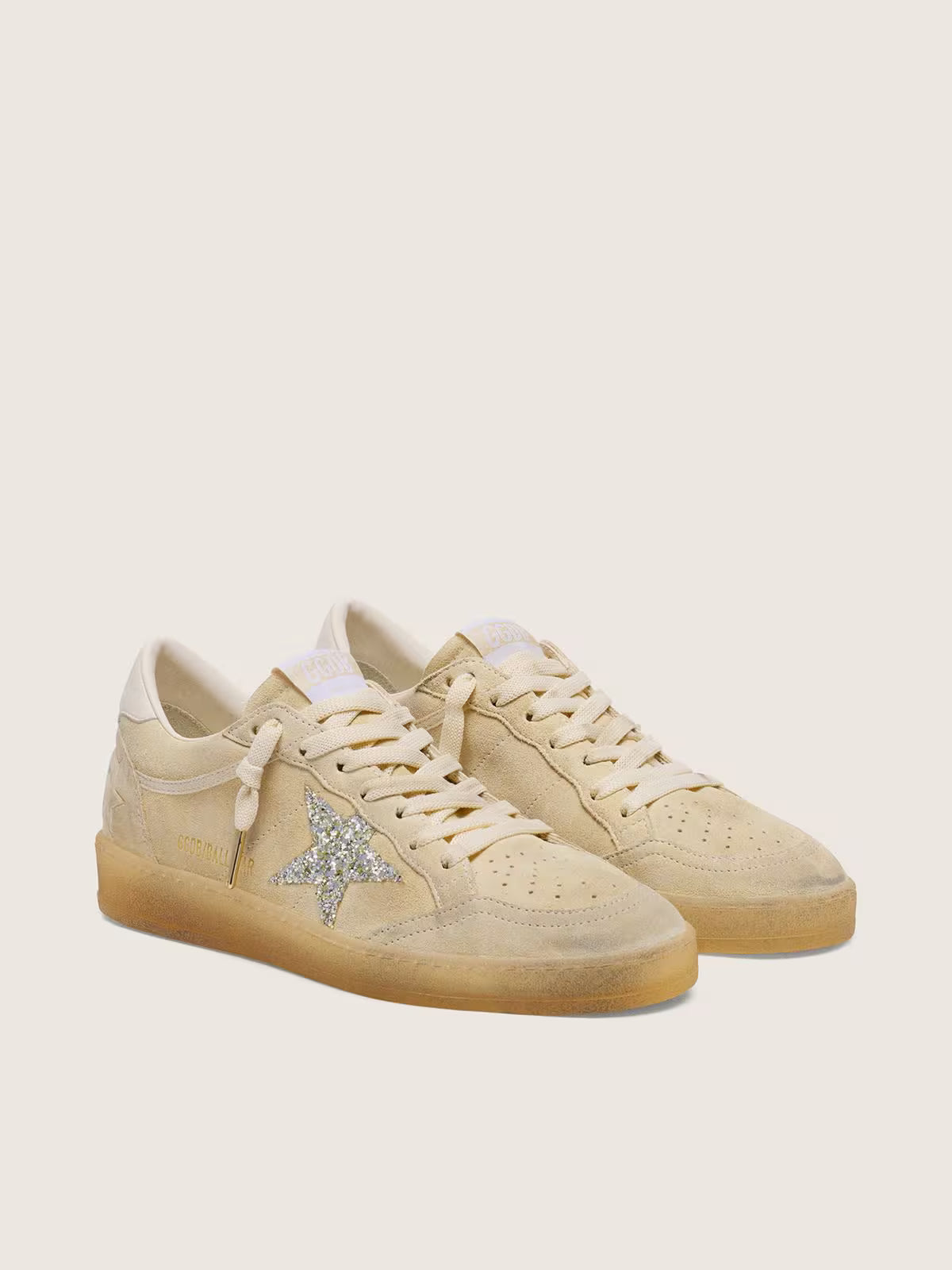 Golden Goose Ball Star in pearl suede with silver glitter star