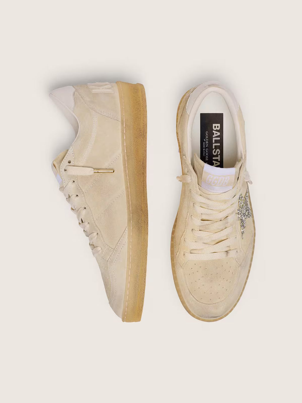 Golden Goose Ball Star in pearl suede with silver glitter star