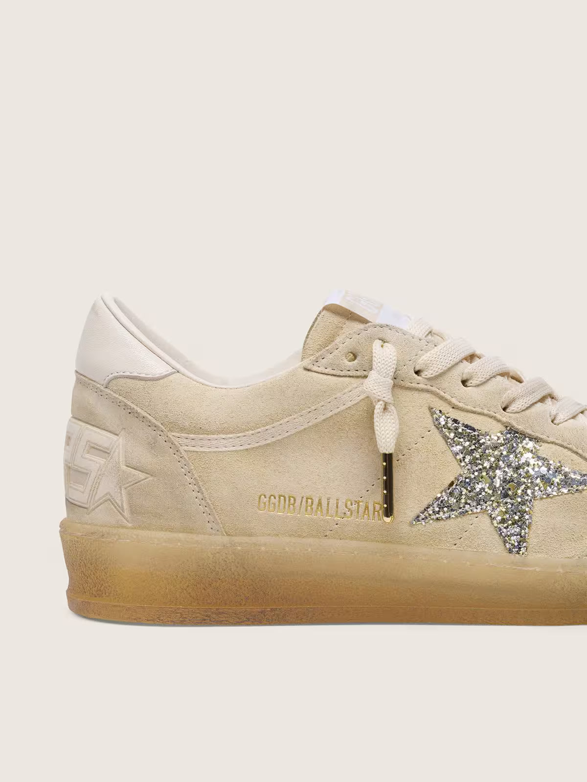 Golden Goose Ball Star in pearl suede with silver glitter star