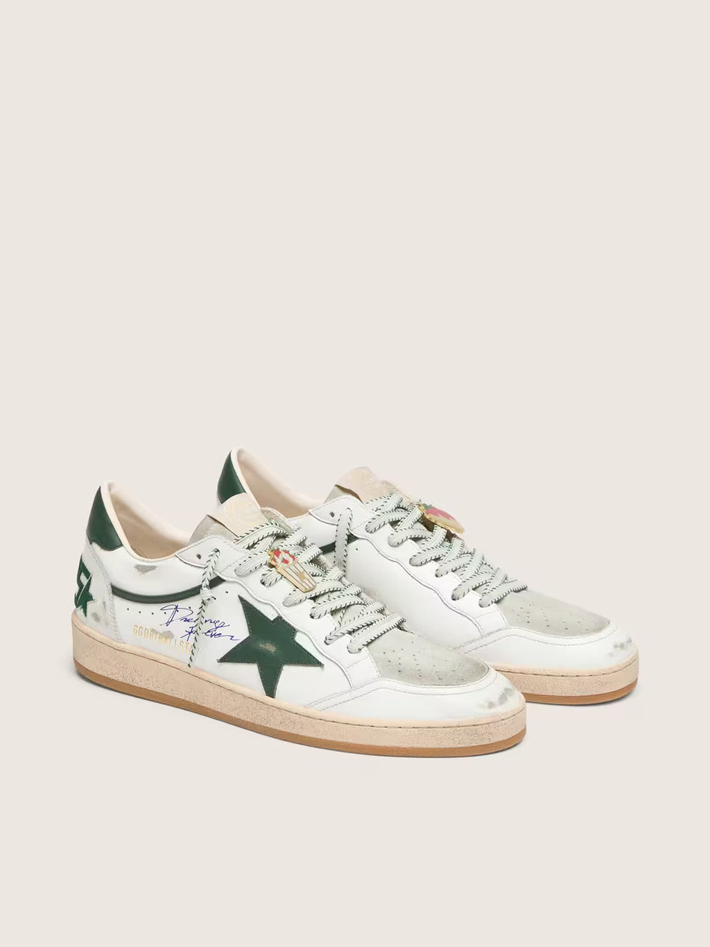 Golden Goose Ball Star LTD in white leather with green star and Skins