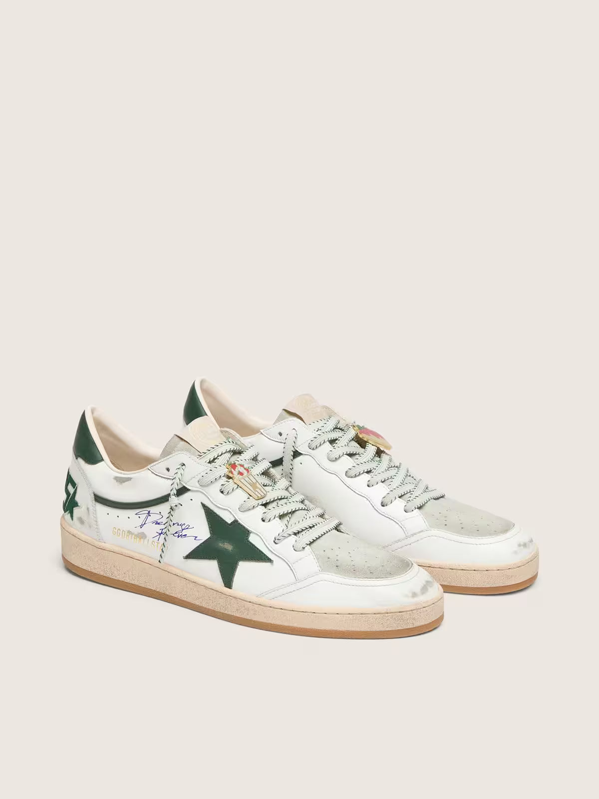 Golden Goose Ball Star LTD in white leather with green star and Skins