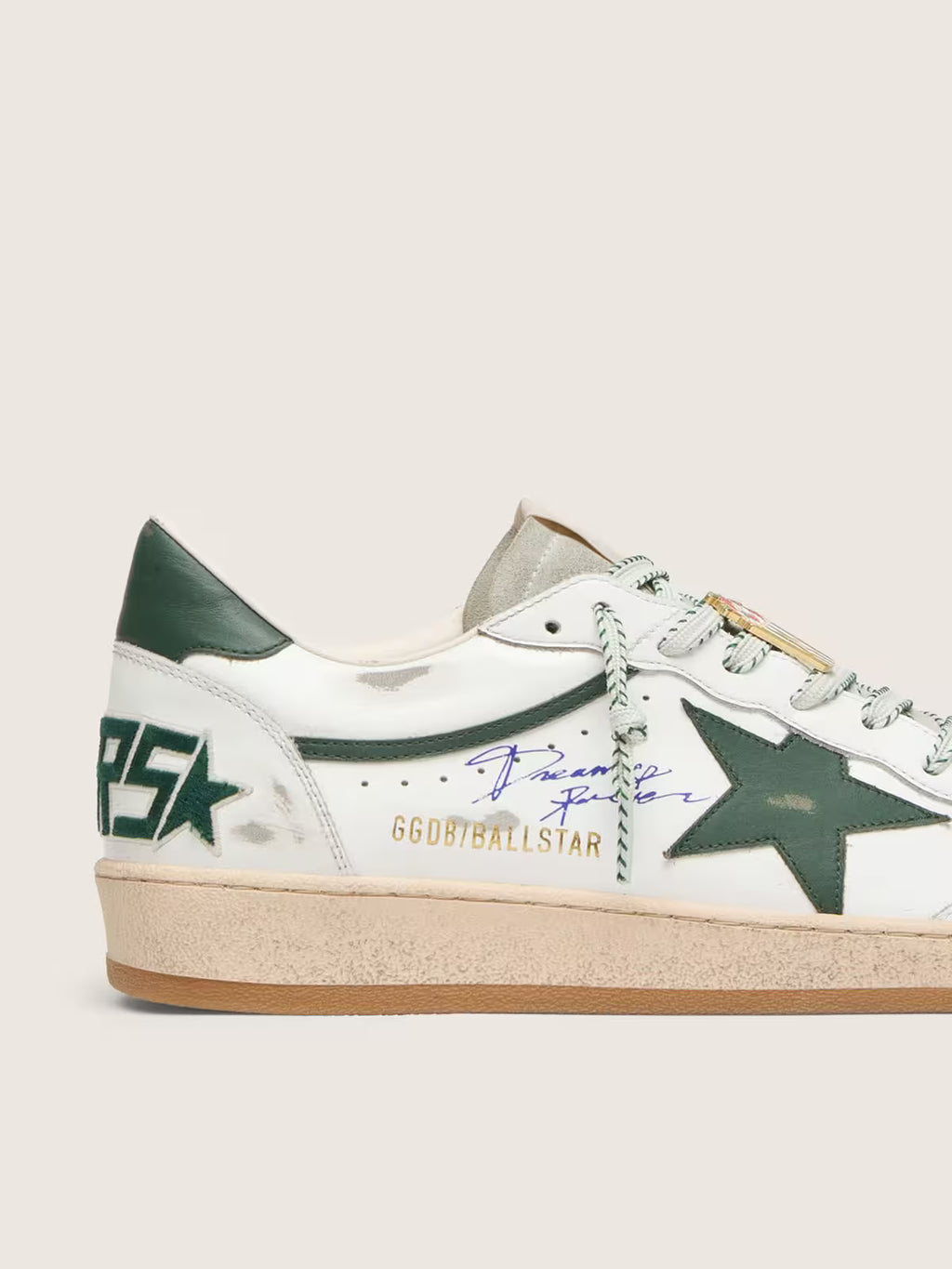 Golden Goose Ball Star LTD in white leather with green star and Skins