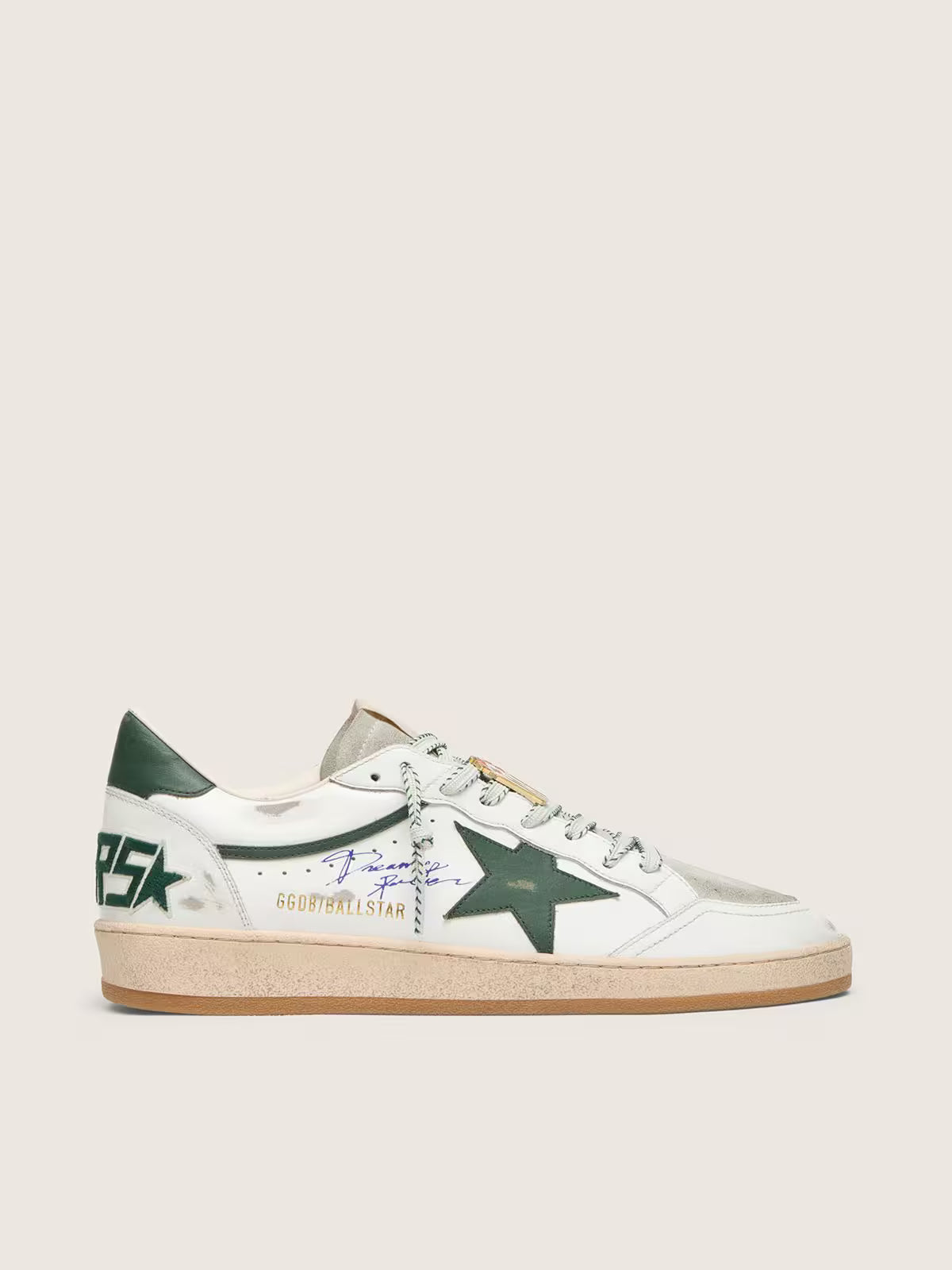 Golden Goose Ball Star LTD in white leather with green star and Skins