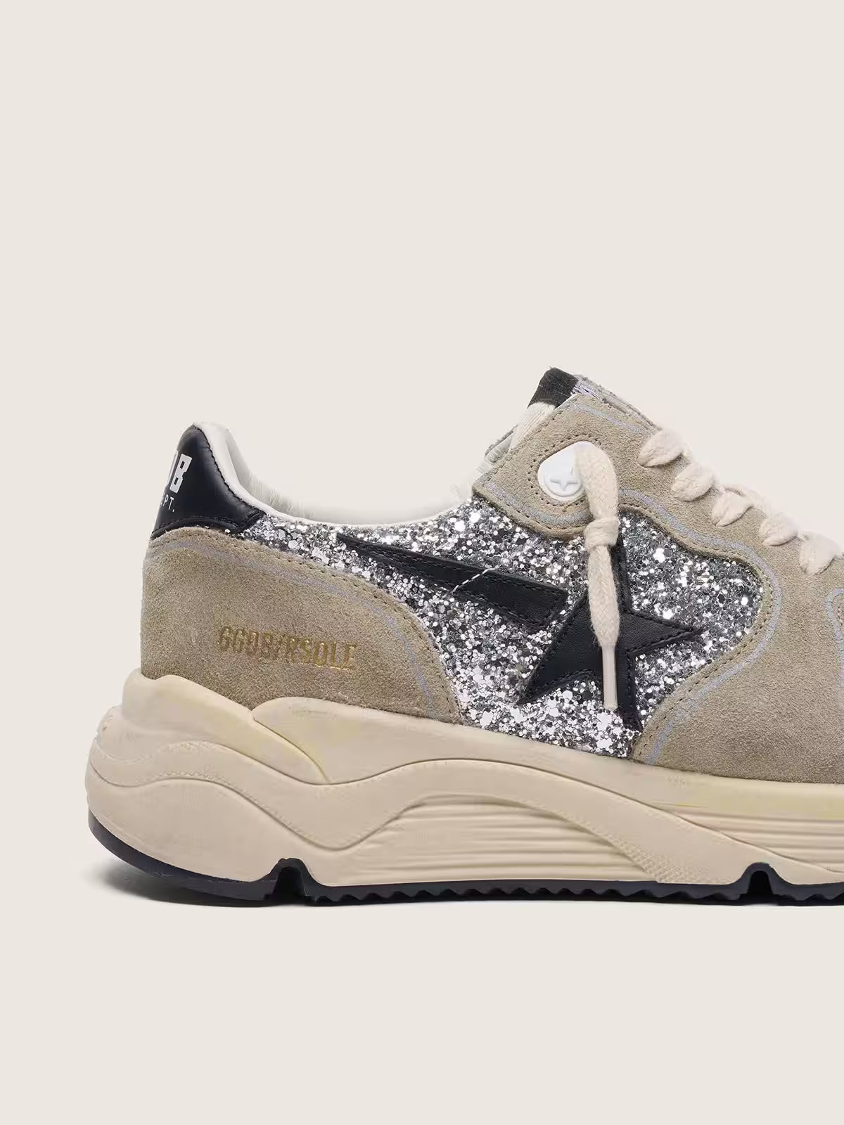 Golden Goose Running Sole in silver glitter and dove gray suede
