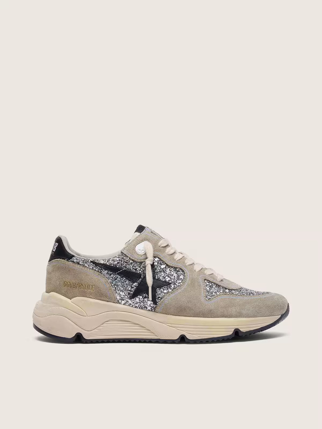 Golden Goose Running Sole in silver glitter and dove gray suede