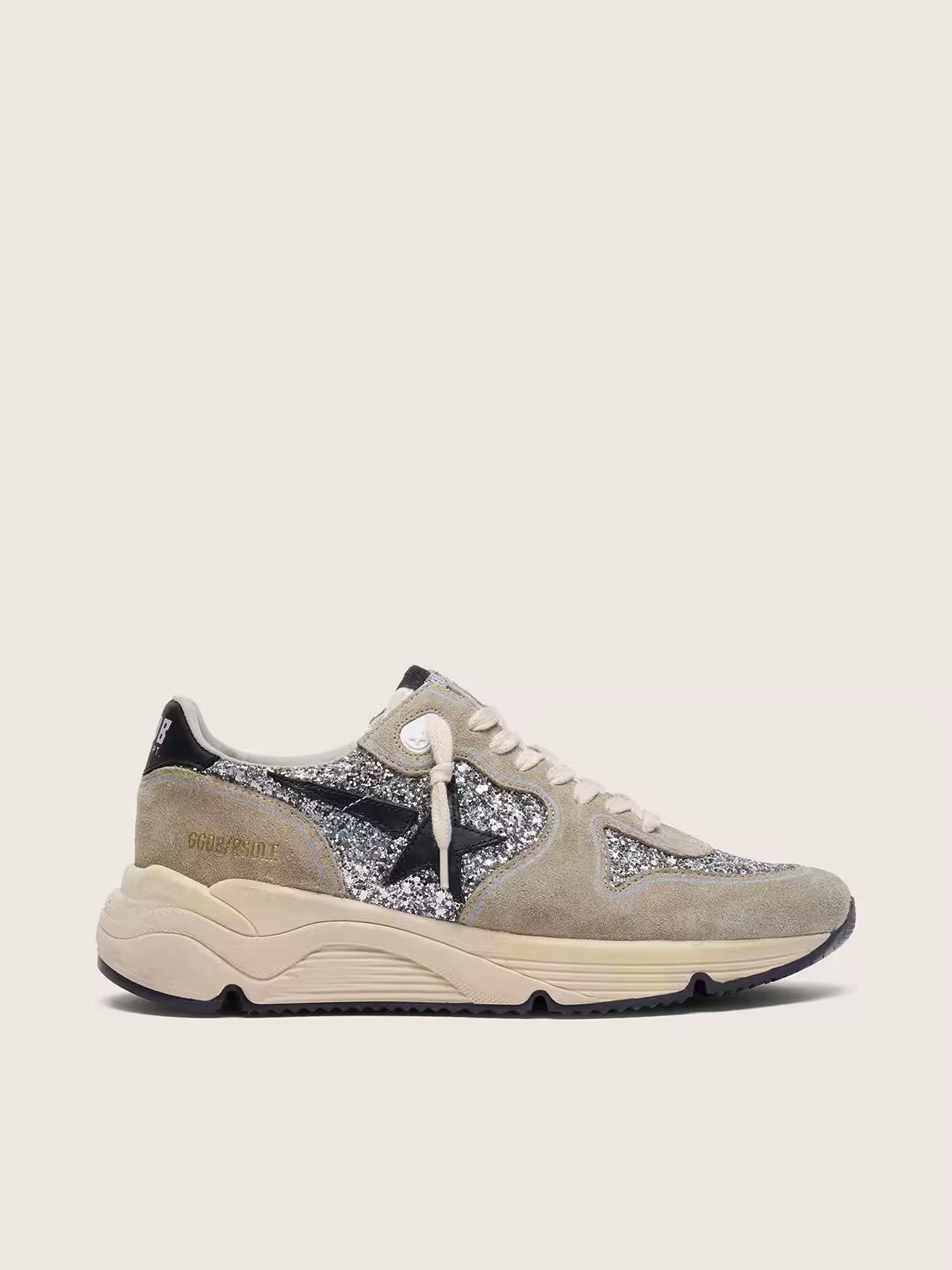 Golden Goose Running Sole in silver glitter and dove gray suede