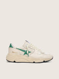 Golden Goose Running Sole in cream nylon and leather with green leather star