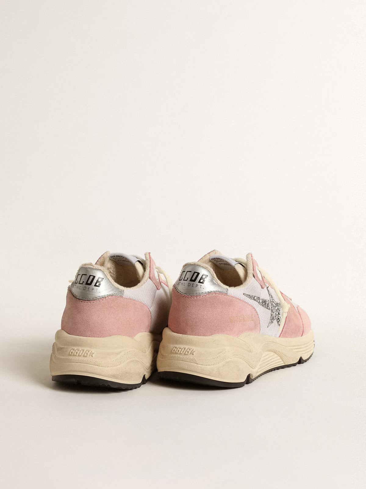 Golden Goose Running Sole in gray mesh and suede with silver glitter star