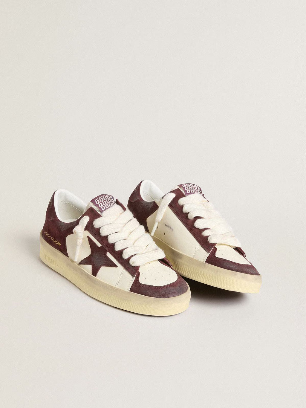 Golden Goose Stardan in white nappa with burgundy suede star and heel tab