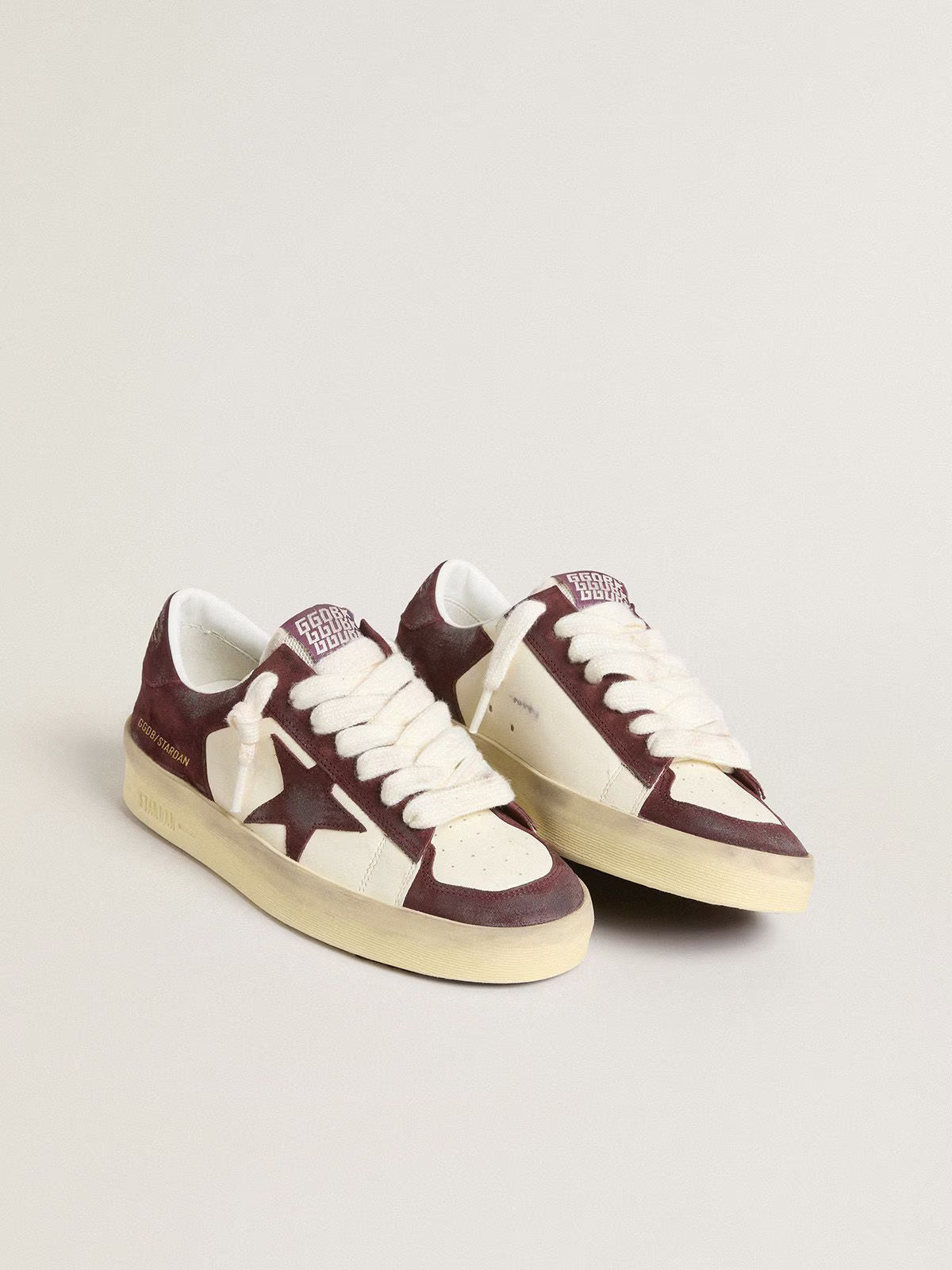 Golden Goose Stardan in white nappa with burgundy suede star and heel tab