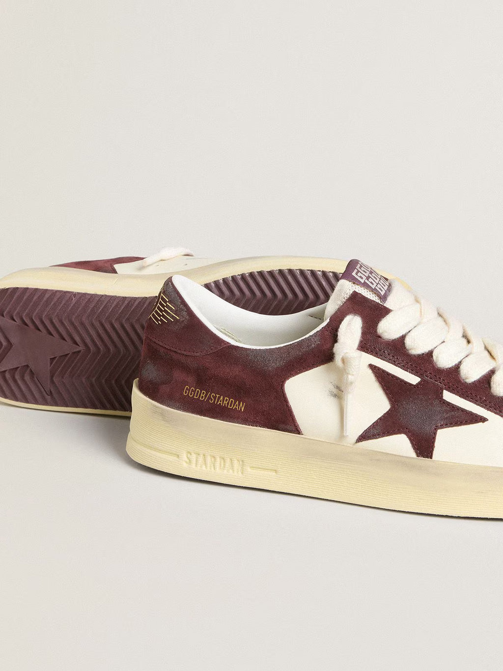 Golden Goose Stardan in white nappa with burgundy suede star and heel tab