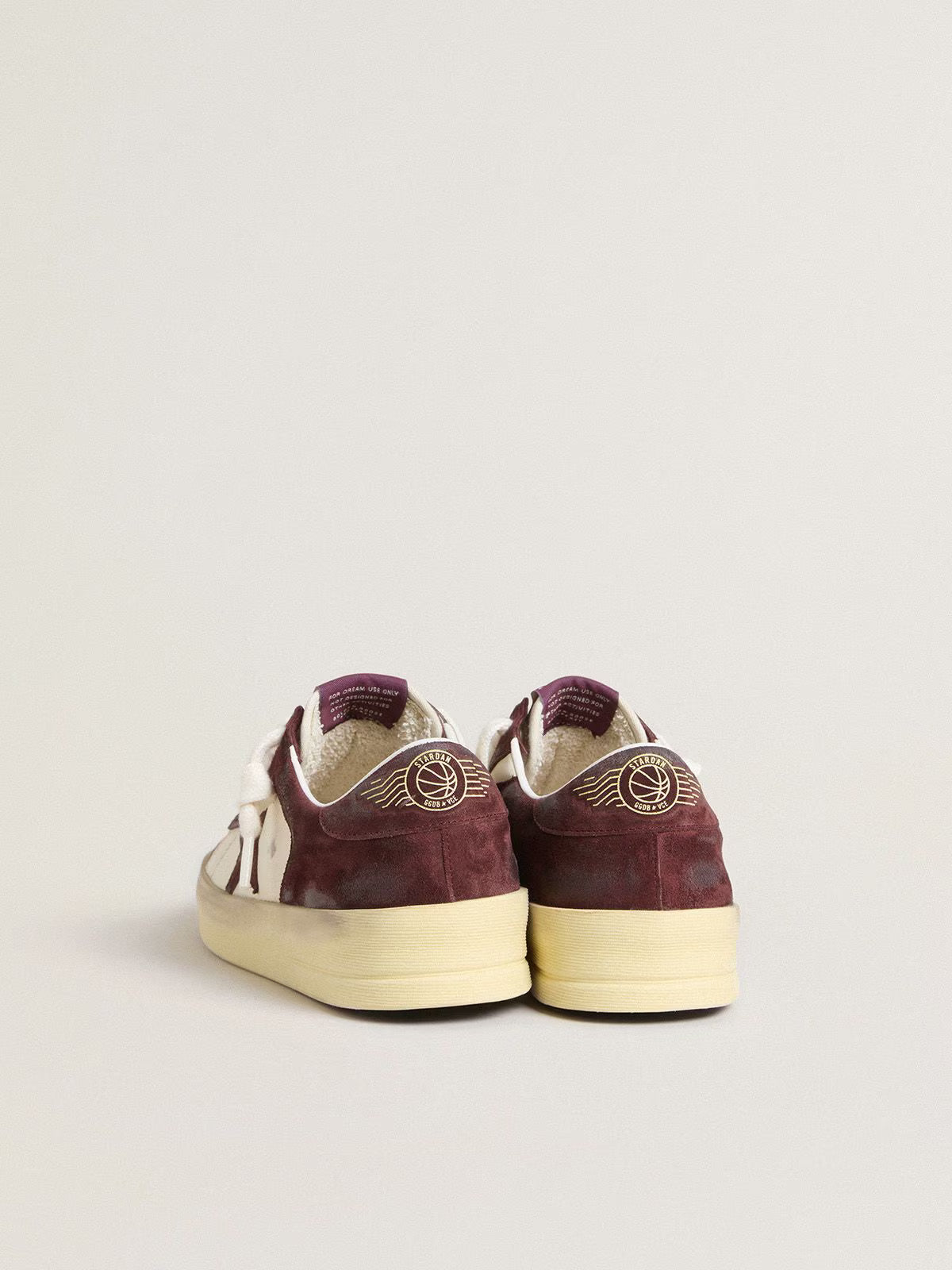 Golden Goose Stardan in white nappa with burgundy suede star and heel tab