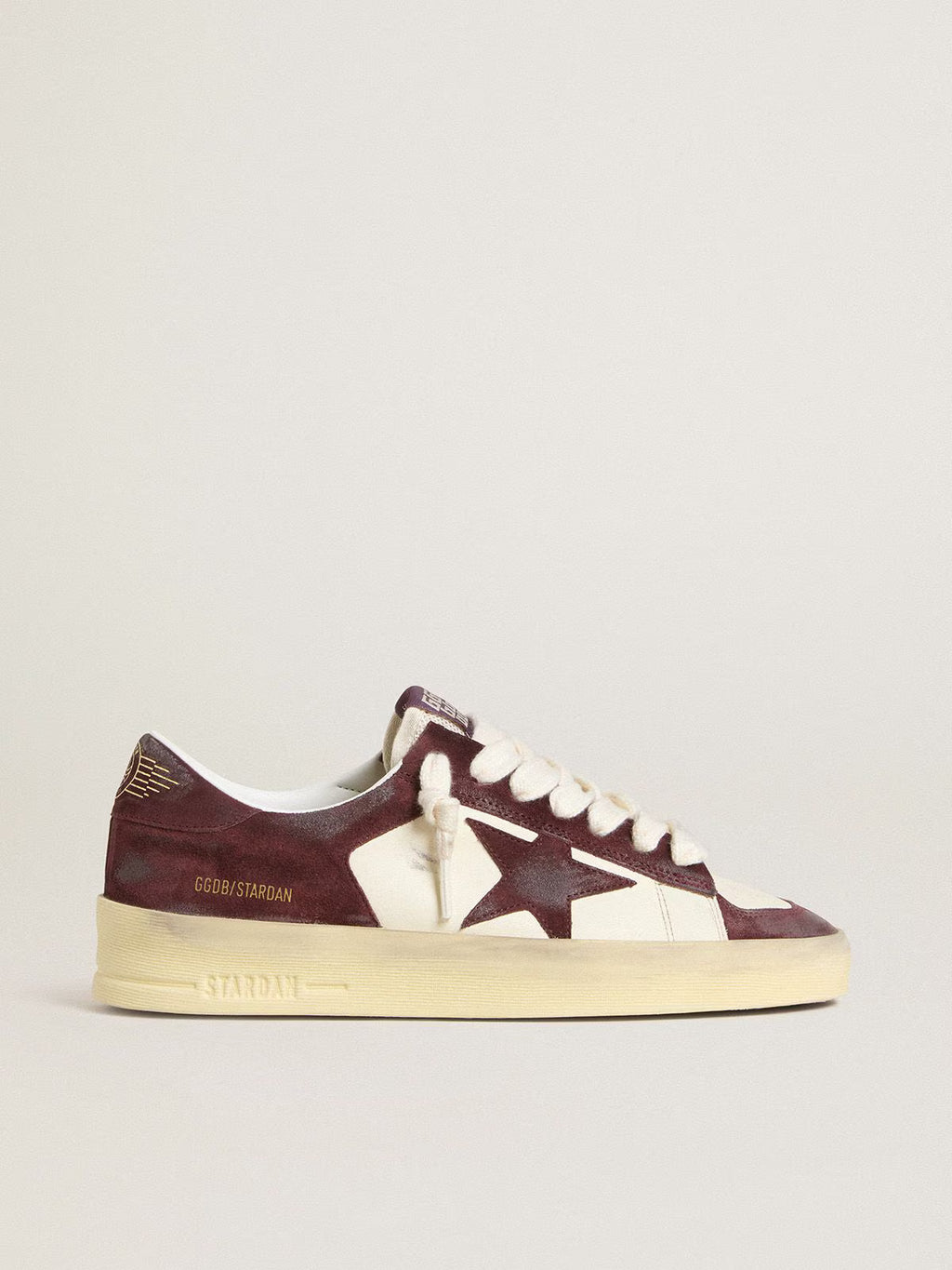 Golden Goose Stardan in white nappa with burgundy suede star and heel tab