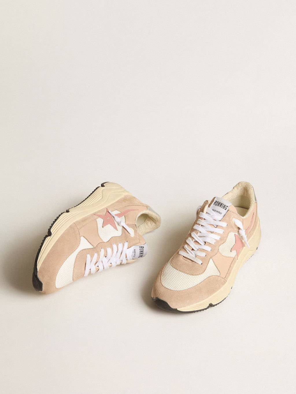 Golden Goose Running Sole in mesh and suede with pink star and silver heel tab