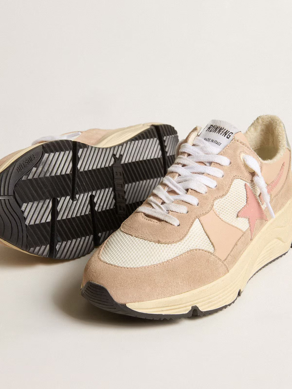Golden Goose Running Sole in mesh and suede with pink star and silver heel tab