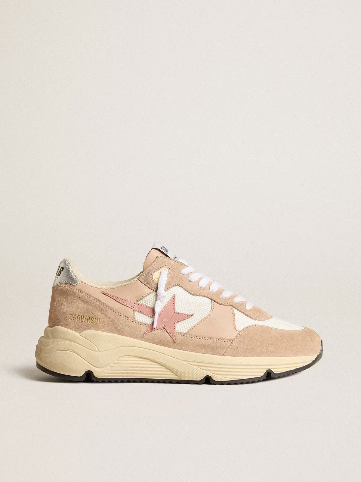 Golden Goose Running Sole in mesh and suede with pink star and silver heel tab