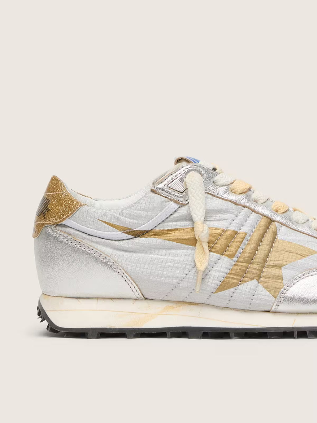 Golden Goose Marathon with silver ripstop nylon upper and gold star