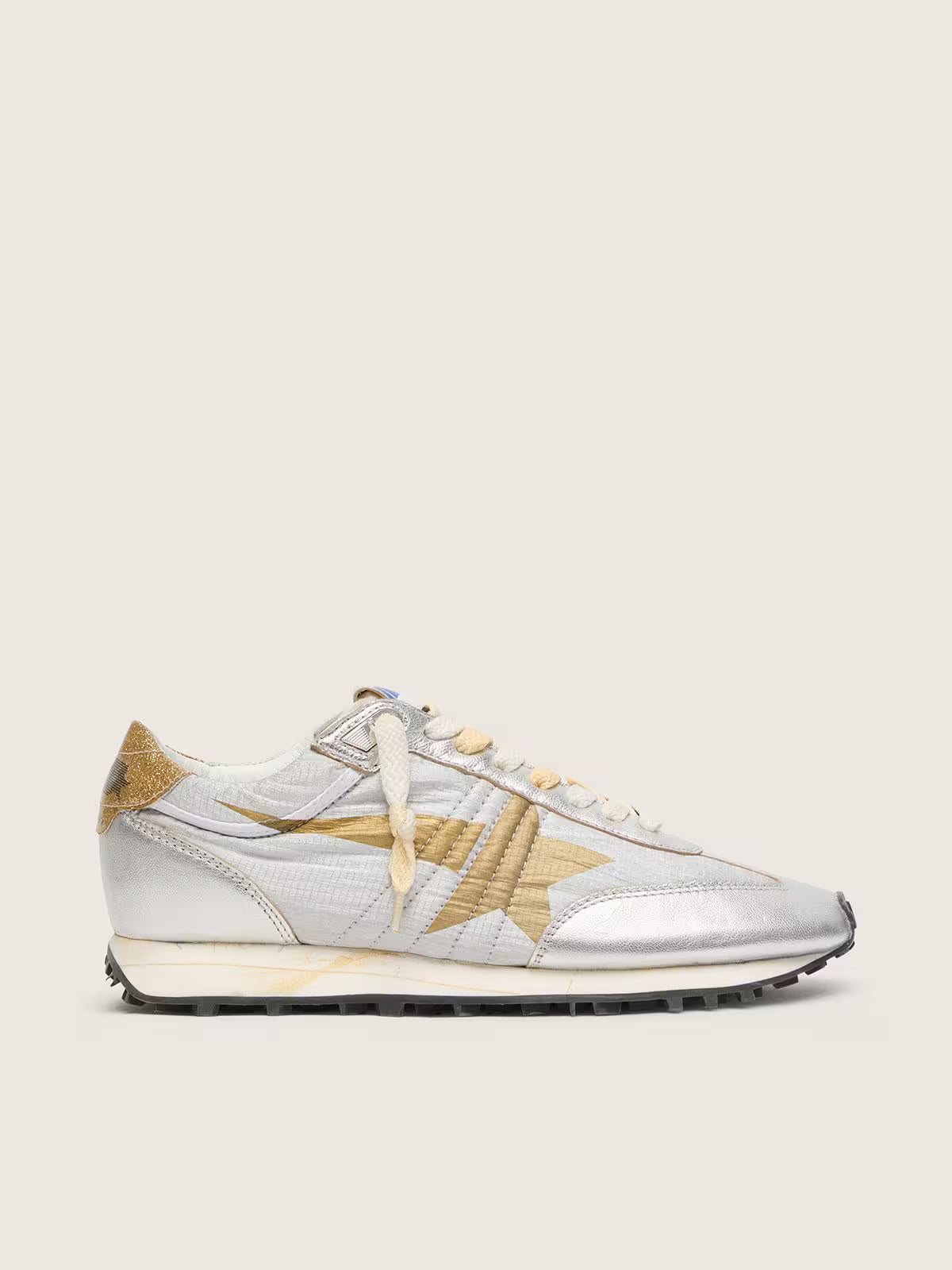 Golden Goose Marathon with silver ripstop nylon upper and gold star