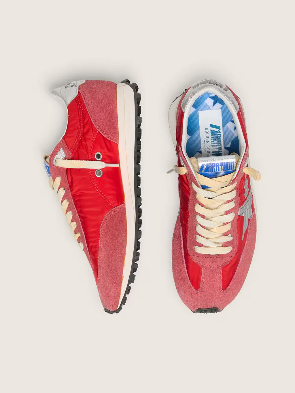 Golden Goose Marathon with red nylon upper and silver star