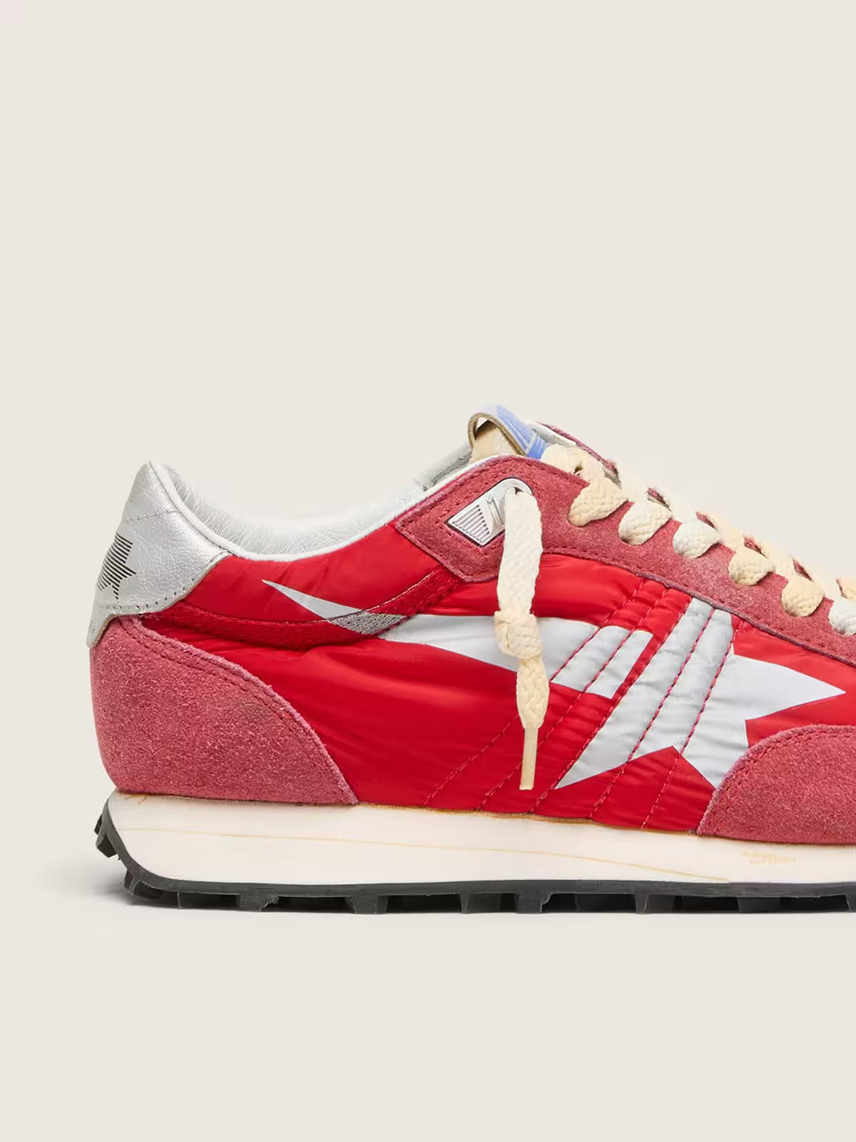Golden Goose Marathon with red nylon upper and silver star