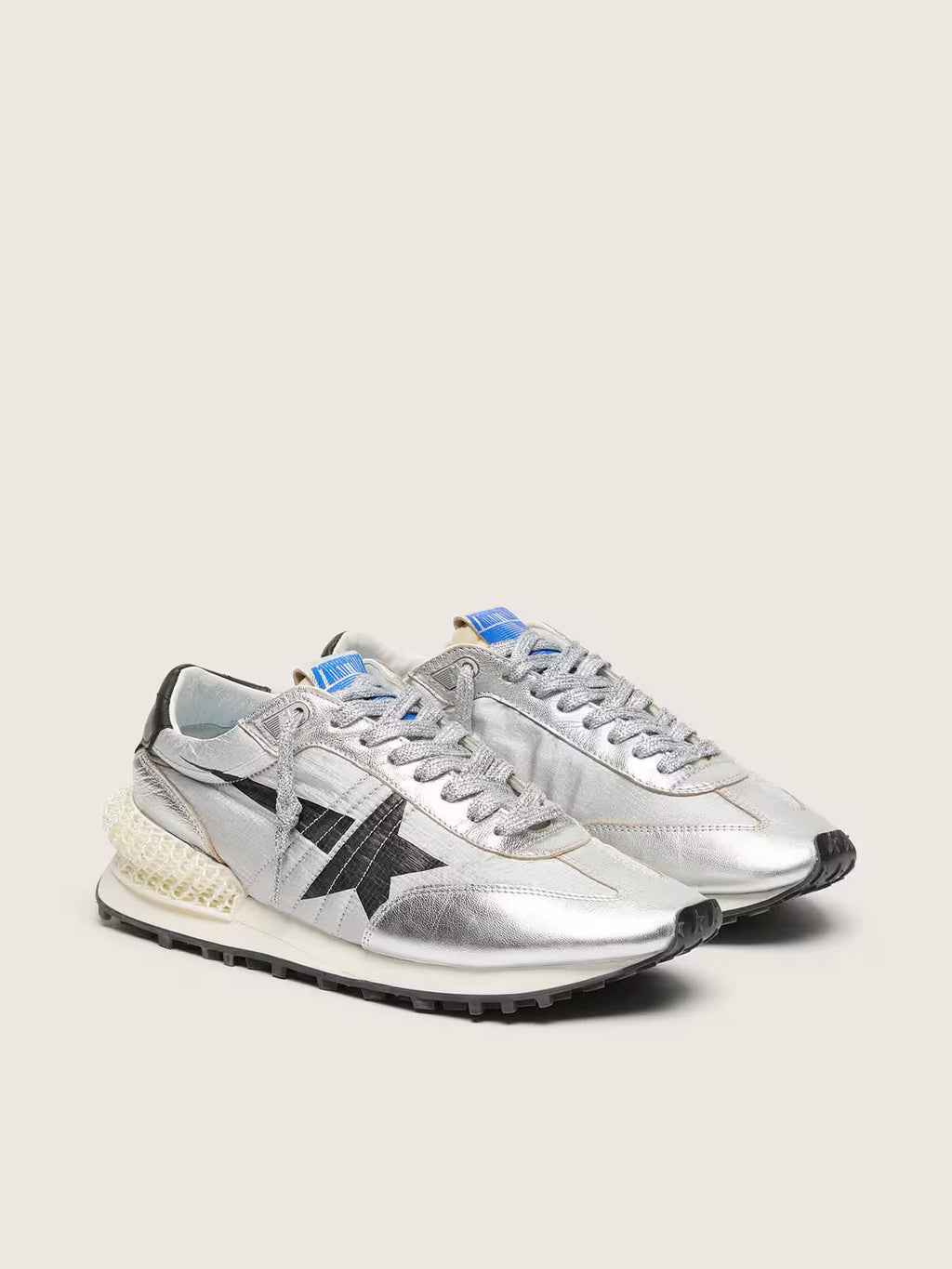Golden Goose Marathon with silver ripstop nylon upper and black star