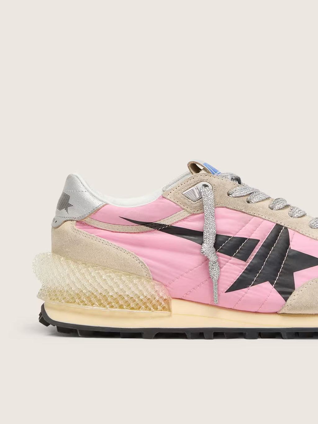 Golden Goose Marathon in pink nylon and beige suede with black printed star