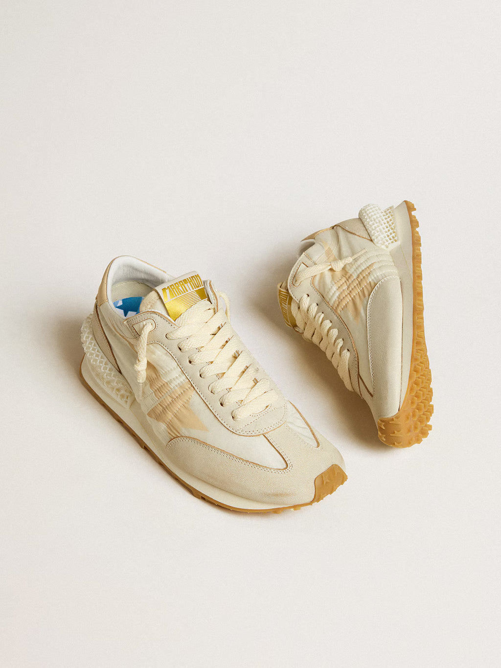 Golden Goose Marathon in beige nylon and gray leather with beige printed star