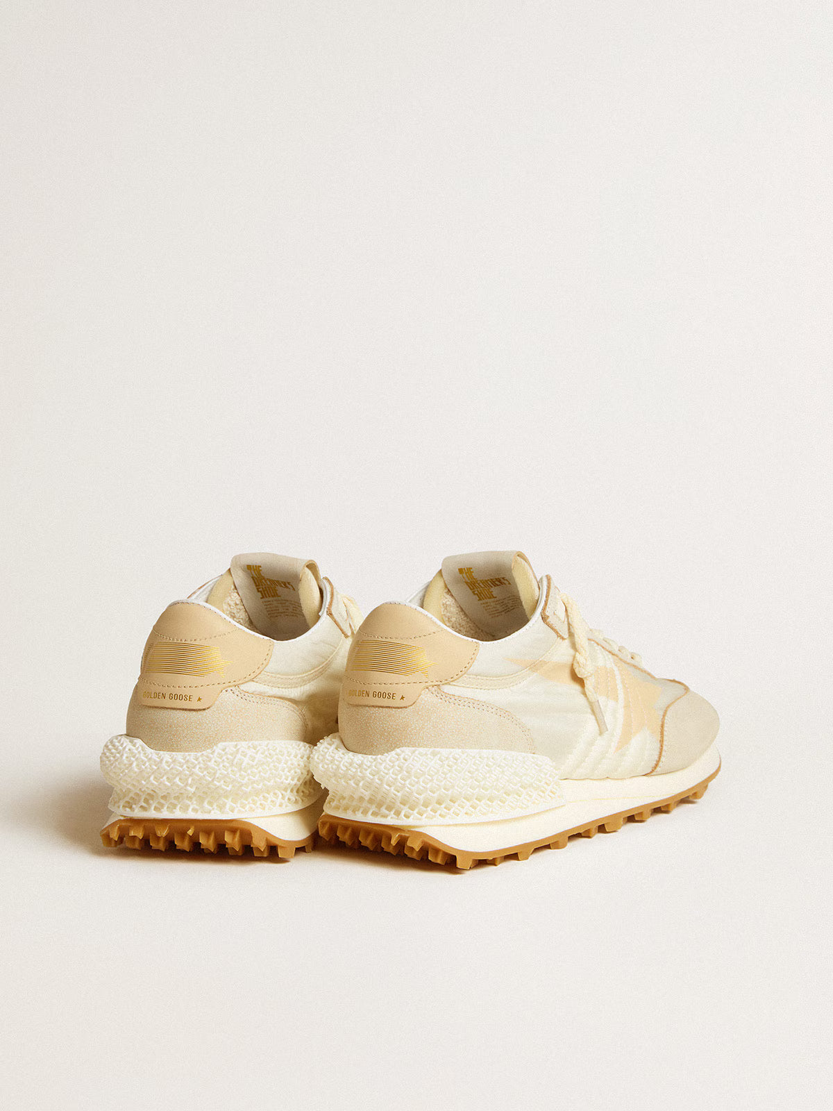Golden Goose Marathon in beige nylon and gray leather with beige printed star
