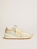 Golden Goose Marathon in beige nylon and gray leather with beige printed star