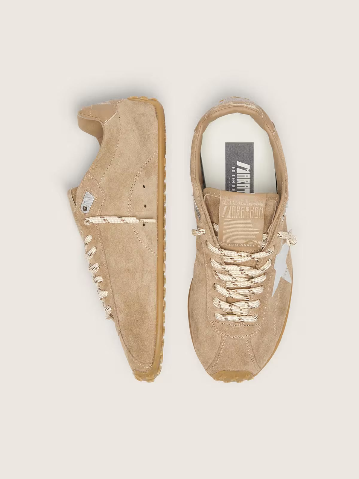 Golden Goose Marathon Speed with tobacco suede upper and silver star