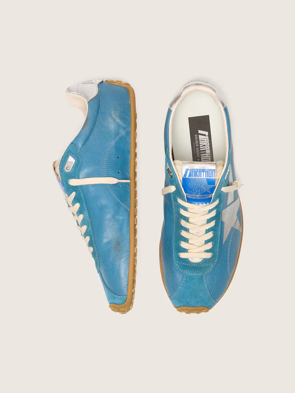Golden Goose Marathon Speed in blue nappa with printed star and silver leather heel tab