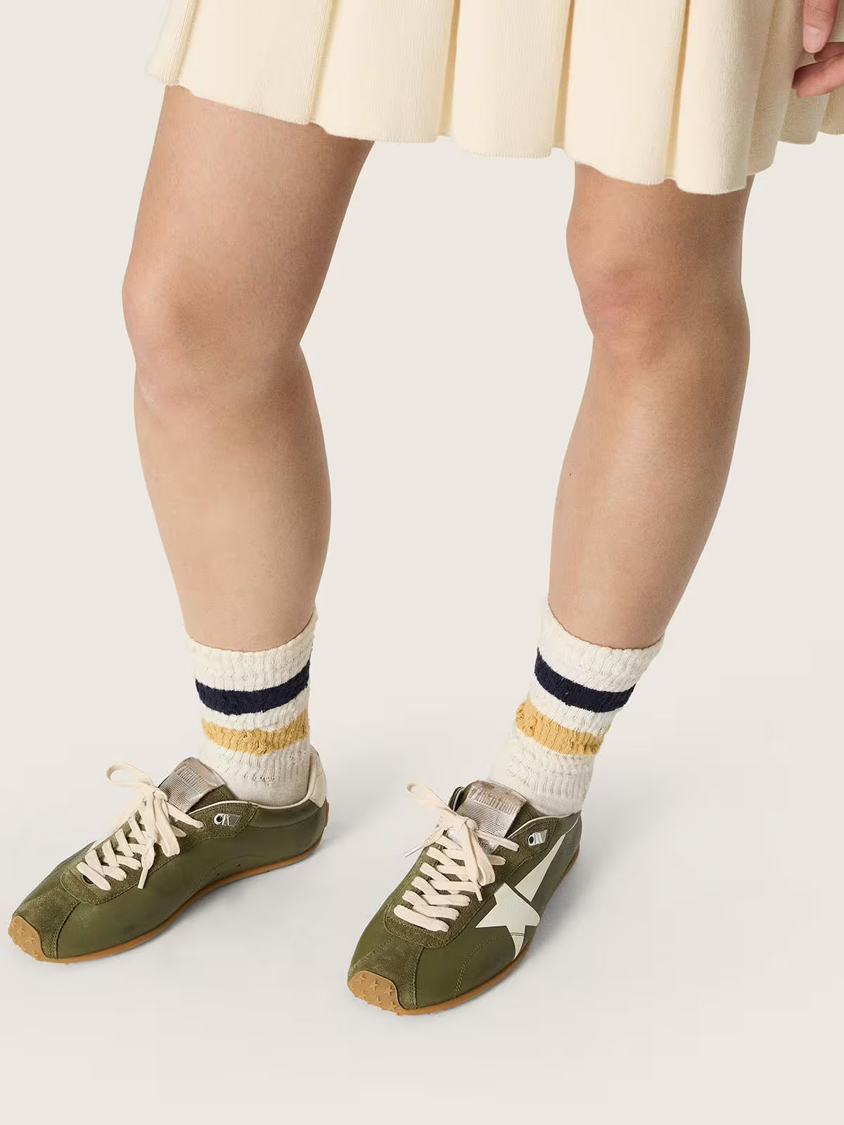 Golden Goose Marathon Speed in olive-green leather with cream star