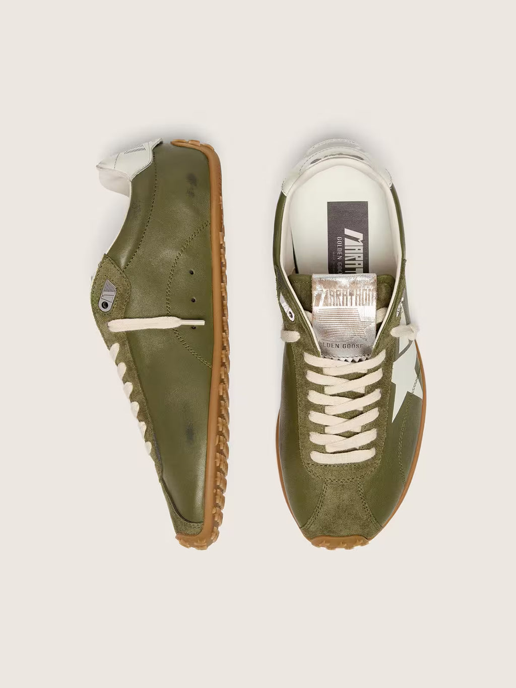 Golden Goose Marathon Speed in olive-green leather with cream star