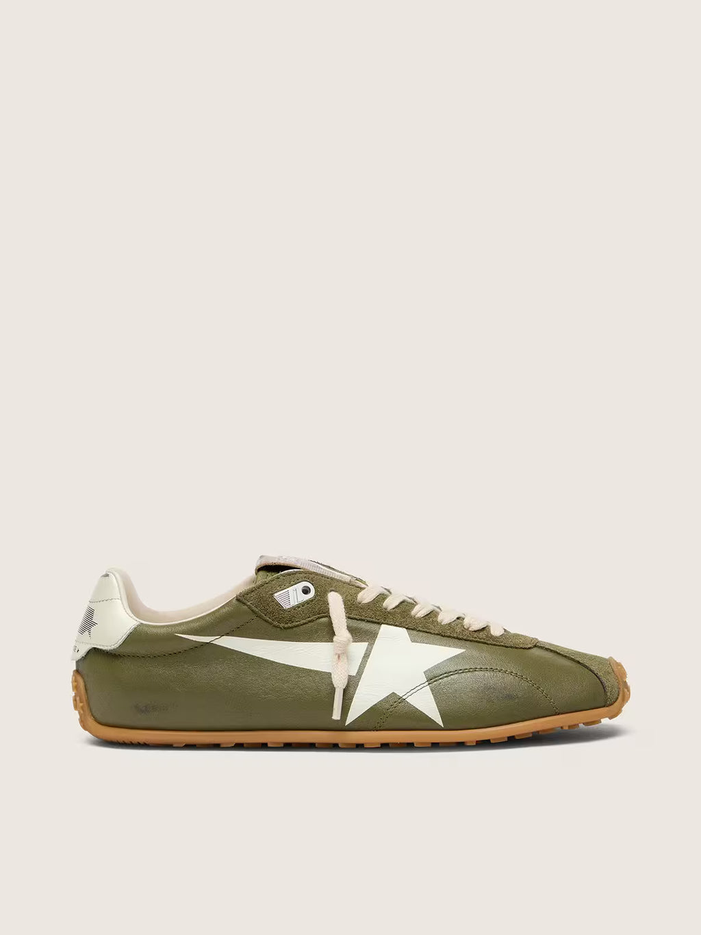 Golden Goose Marathon Speed in olive-green leather with cream star