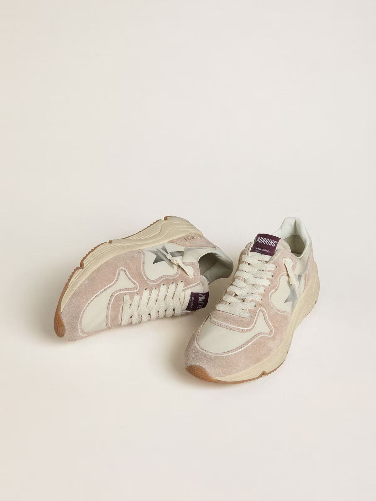 Golden Goose Running Sole in nylon and suede with silver printed star and leather heel tab