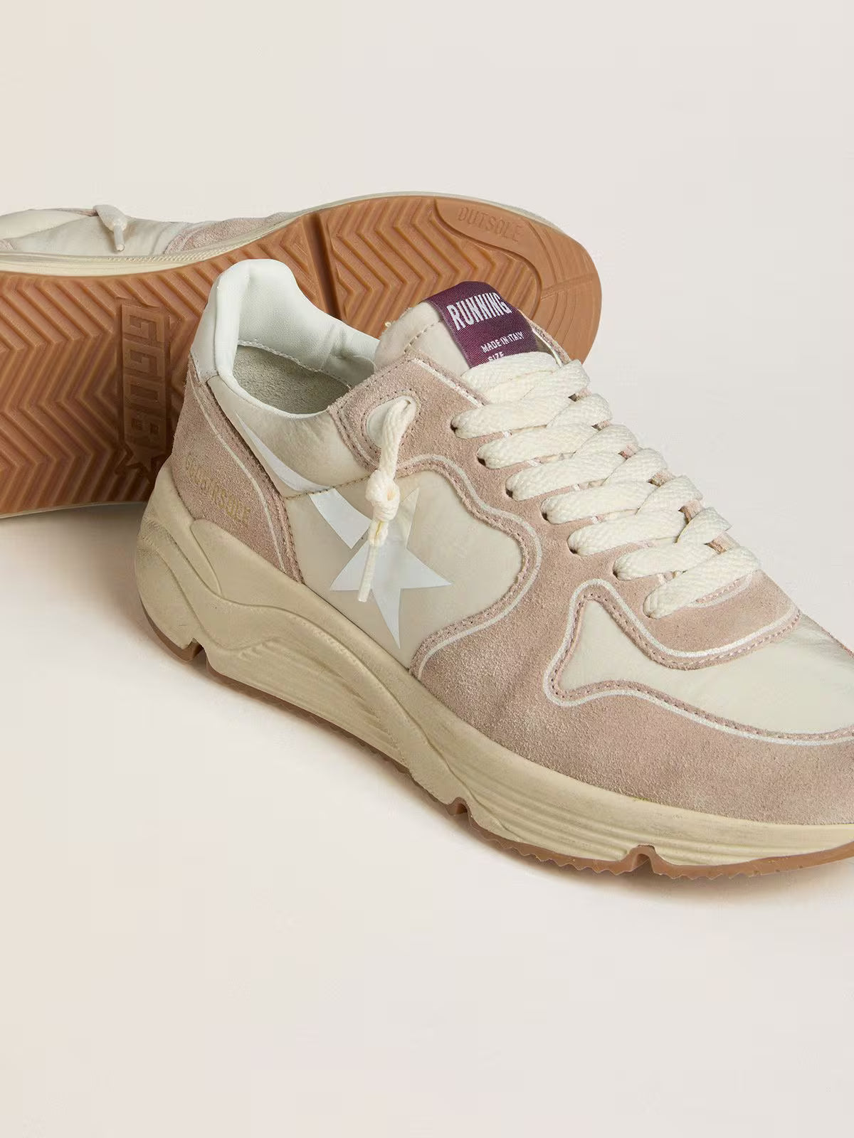 Golden Goose Running Sole in nylon and suede with silver printed star and leather heel tab