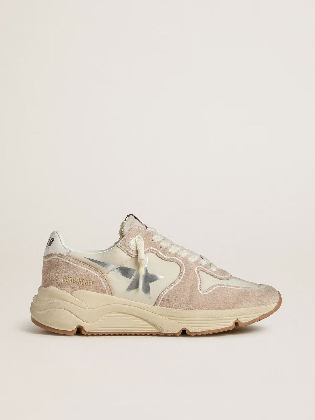 Golden Goose Running Sole in nylon and suede with silver printed star and leather heel tab