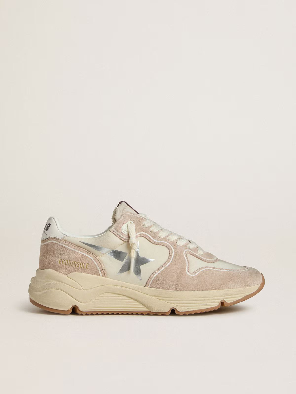Golden Goose Running Sole in nylon and suede with silver printed star and leather heel tab