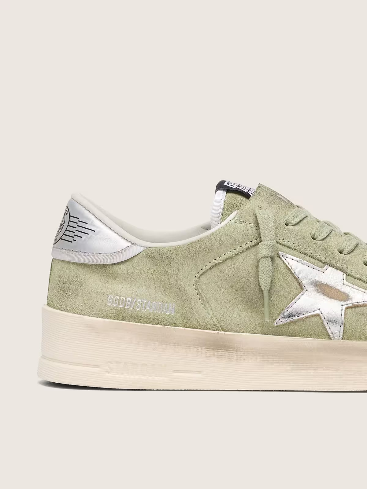 Golden Goose Stardan in sage-green suede with metallic silver star