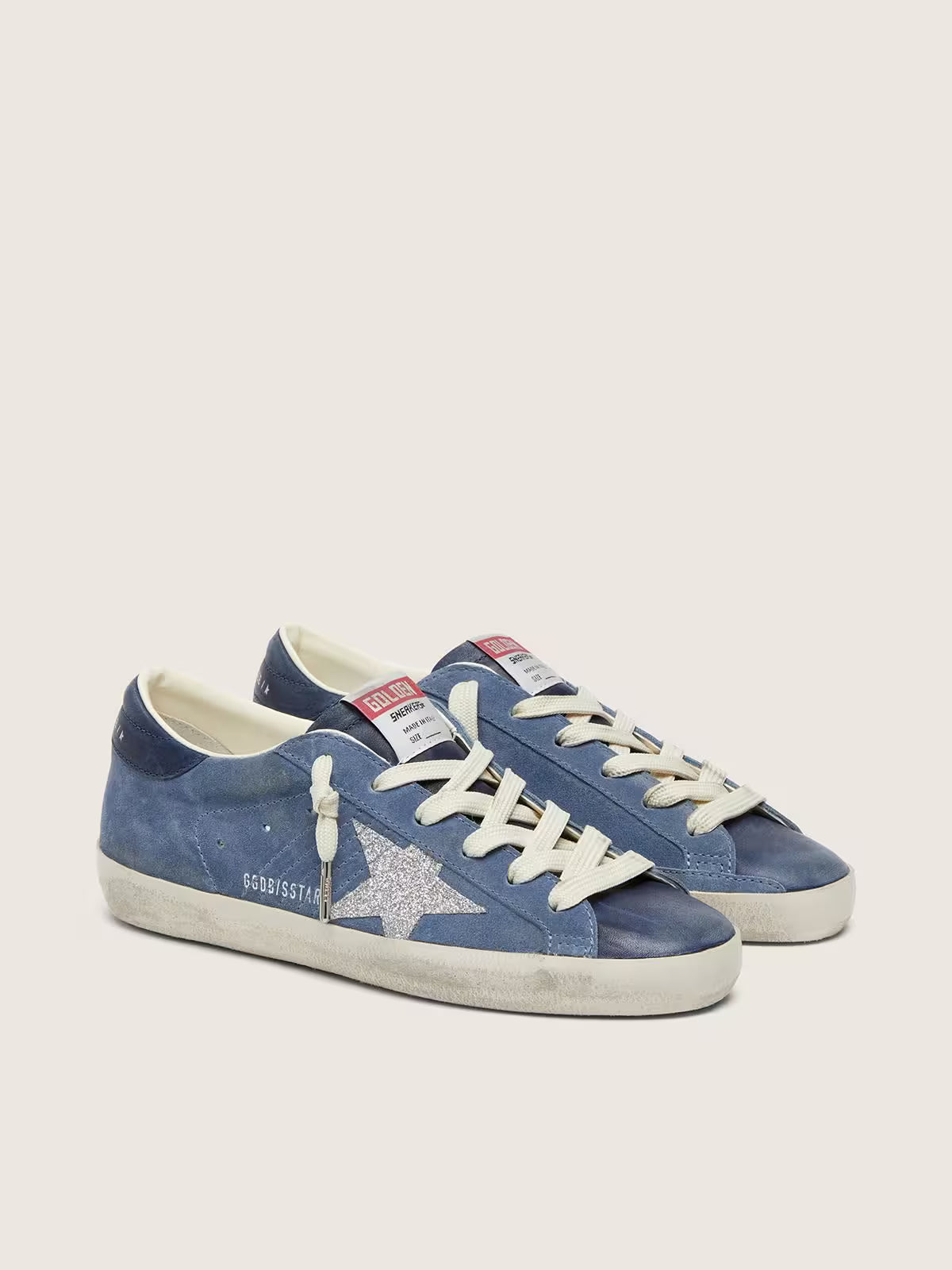 Golden Goose Super-Star in denim-blue suede with silver glitter star