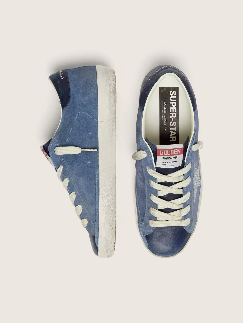 Golden Goose Super-Star in denim-blue suede with silver glitter star