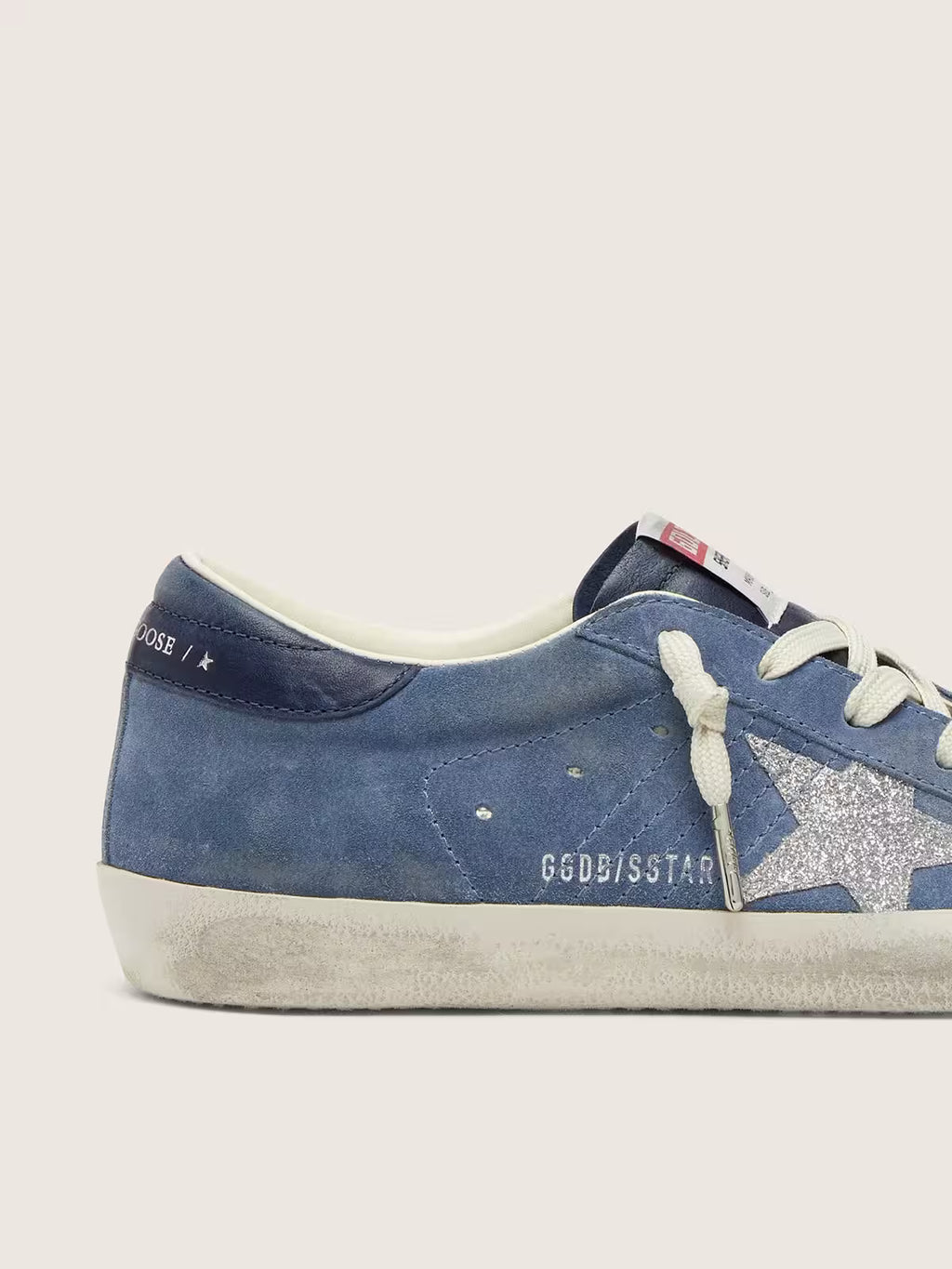 Golden Goose Super-Star in denim-blue suede with silver glitter star