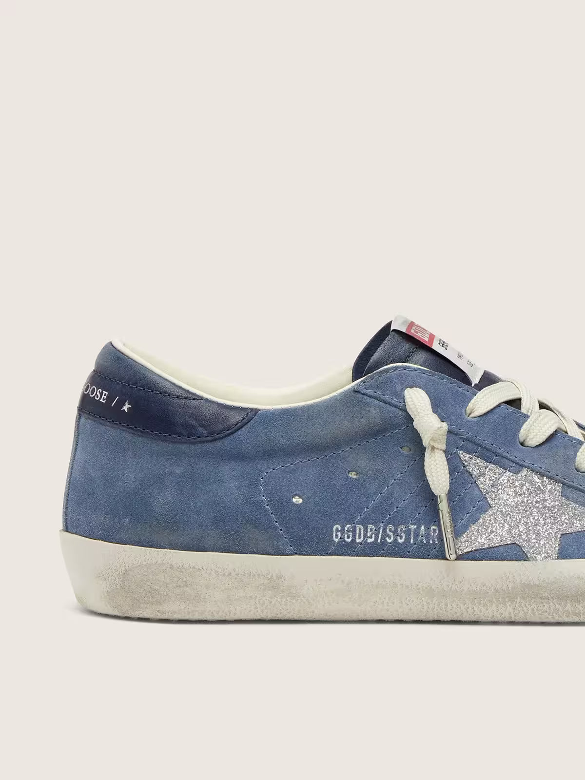 Golden Goose Super-Star in denim-blue suede with silver glitter star